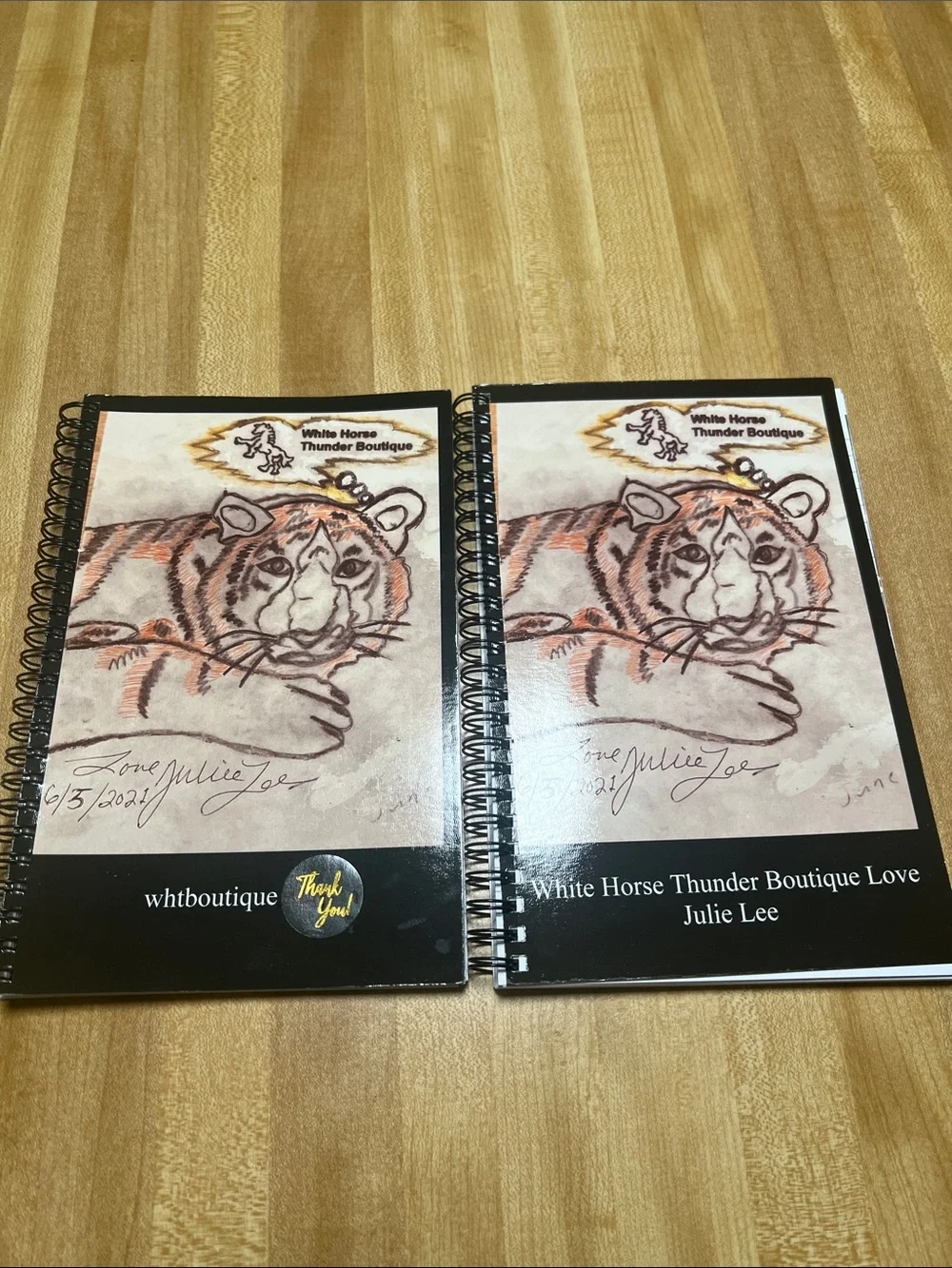 #3,008**Tiger Spiral Notebook/Black Cover W/Brown Illustration. By Julie Lee